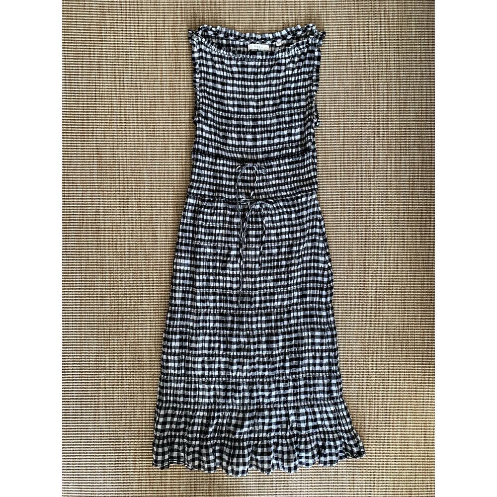 Doen Rosella Cotton Smocked Sleeveless Midi Dress Noir Greta Gingham Black